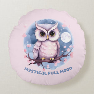 Mystical Full Moon – Pastel Purple Night Sky - Owl Round Cushion