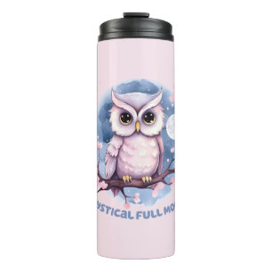 Mystical Full Moon – Pastel Purple Night Sky - Owl Thermal Tumbler