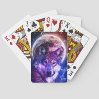 Mystical Galaxy Wolf Face with Full Moon 