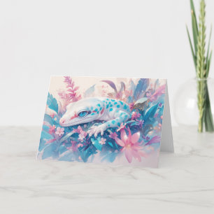 Mystical Gecko Among Vibrant Blossoms Card