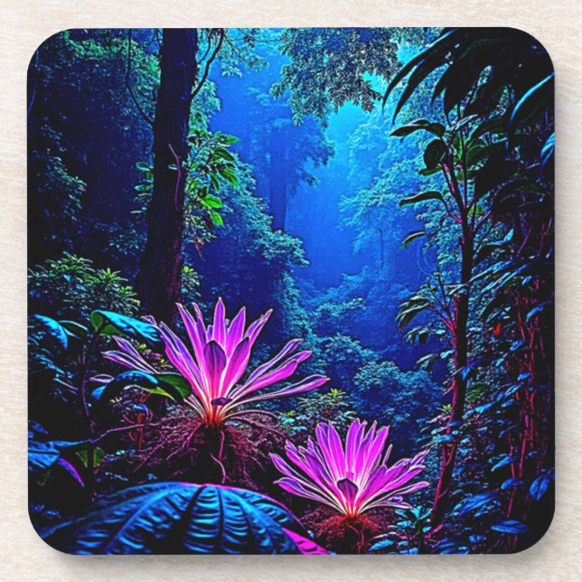 Mystical Glowing Jungle Bloom Design Coaster (Front)