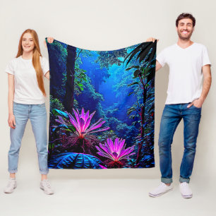 Mystical Glowing Jungle Bloom Design Fleece Blanket