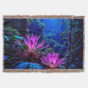 Mystical Glowing Jungle Bloom Design Throw Blanket