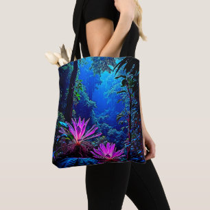 Mystical Glowing Jungle Bloom Design Tote Bag
