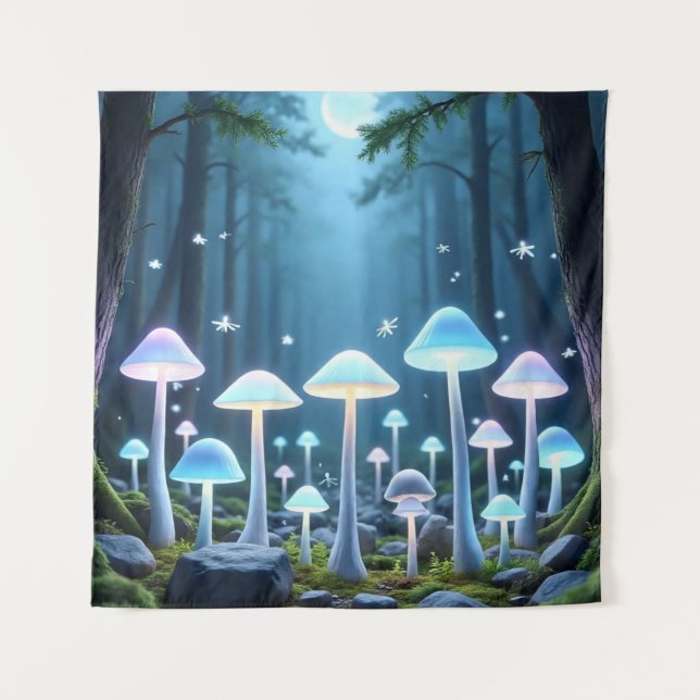 Mystical Glowing Mushrooms  Tapestry (Front)