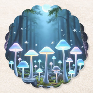 Mystical Glowing Neon Mushrooms Paper Coaster