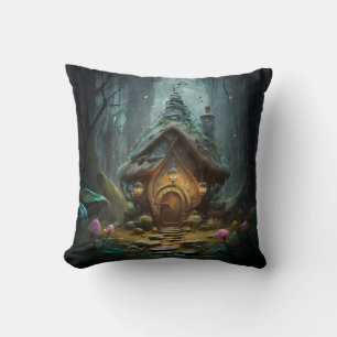 "Mystical Gnome Cottage: Whimsical Mushroom Haven Cushion