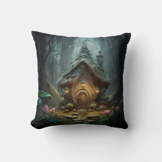 "Mystical Gnome Cottage: Whimsical Mushroom Haven Cushion