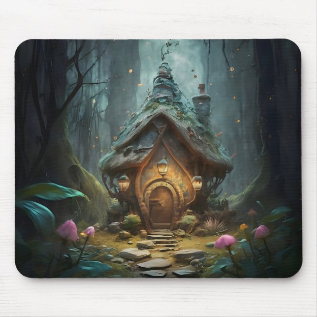 "Mystical Gnome Cottage: Whimsical Mushroom Haven  Mouse Pad (Front)