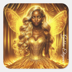 Mystical goddess of light with radiant fairy wings square sticker