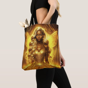 Mystical goddess of light with radiant fairy wings tote bag