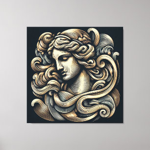Mystical Goddess - Vintage Engraved Line Art Canvas Print