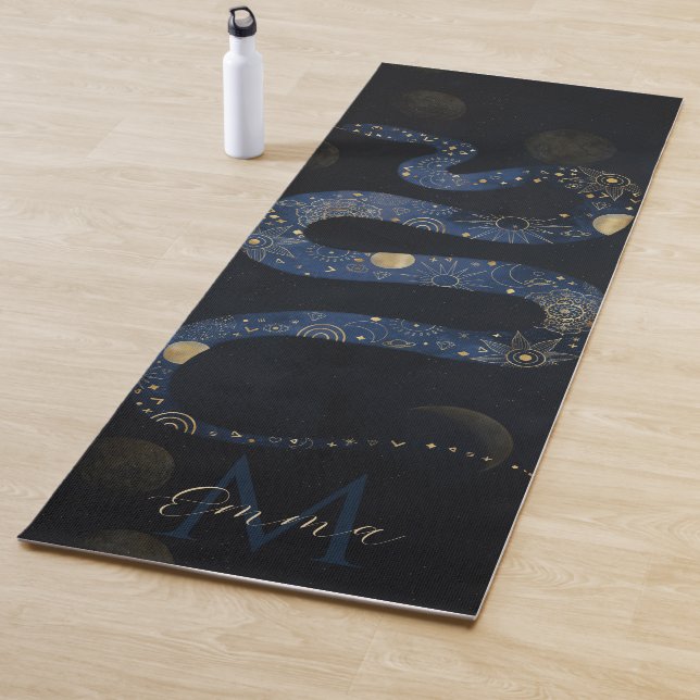 Mystical Gold Blue Serpent Galaxy Design Yoga Mat (In Situ)