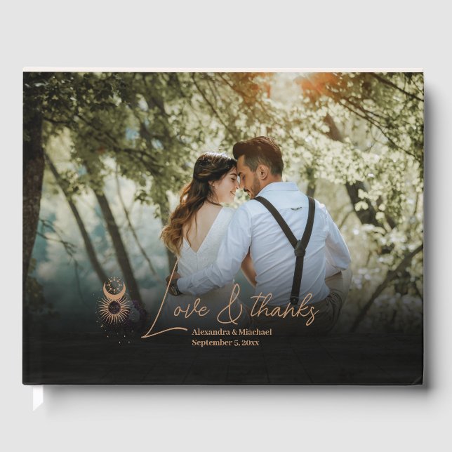 Mystical Gold Celestial Stars Wedding Guest Book (Front)