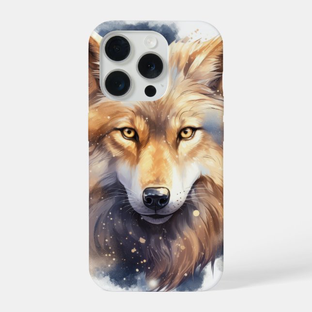 Mystical Golden Wolf iPhone 15 Pro Case (Back)