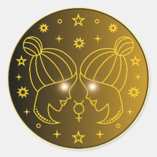 Mystical Golden Zodiac Gemini Classic Round Sticker