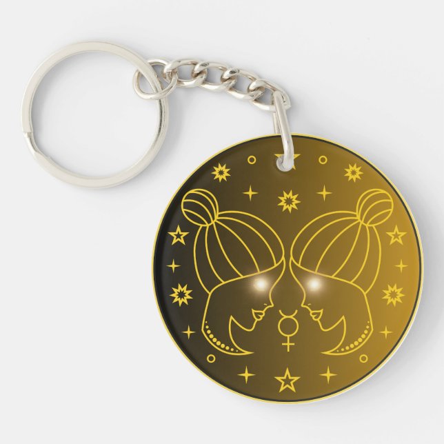 Mystical Golden Zodiac Gemini Key Ring (Front)