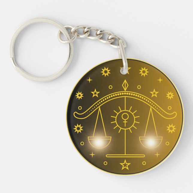 Mystical Golden Zodiac Libra Key Ring (Front)