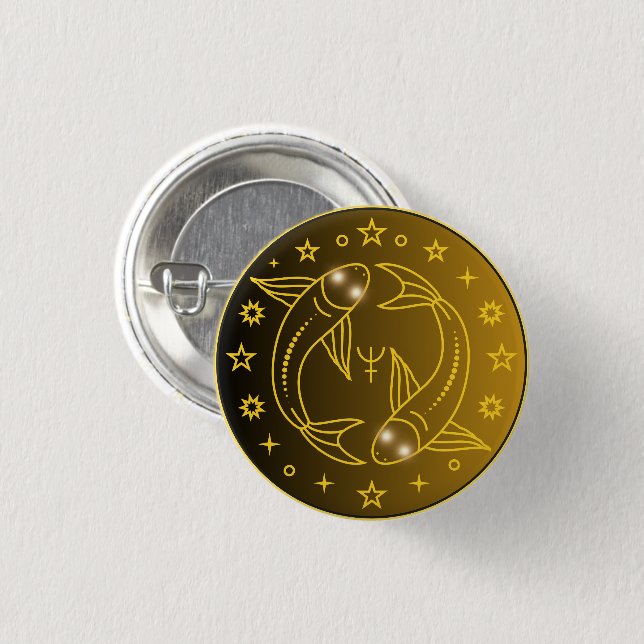 Mystical Golden Zodiac Pisces  3 Cm Round Badge (Front & Back)