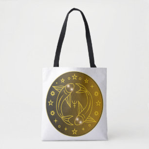 Mystical Golden Zodiac Pisces Tote Bag