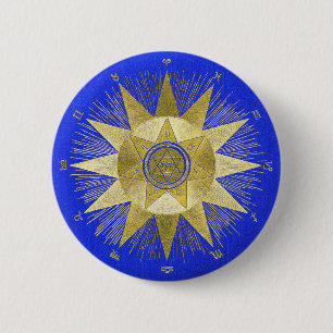 Mystical Golden Zodiac Sunburst Astrology Art 6 Cm Round Badge