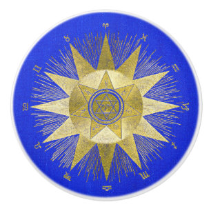 Mystical Golden Zodiac Sunburst Astrology Art Ceramic Knob