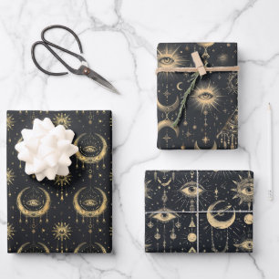 Mystical Gothic Arcane Black Gold Wrapping Paper Sheet