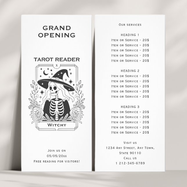 Mystical Gothic Black And White Witch Tarot Design Rack Card (Creator Uploaded)