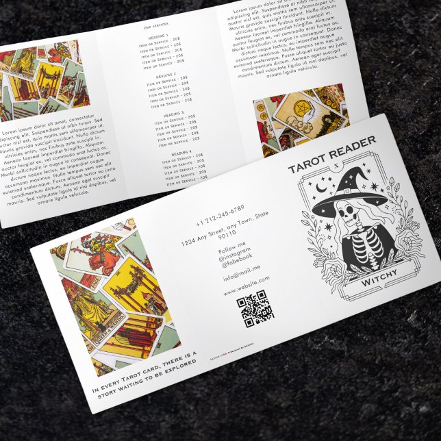 Mystical Gothic Black And White Witch Tarot Design Tri-Fold Card (Mystical Gothic Black And White Witch Tarot Design Tri-Fold Card)