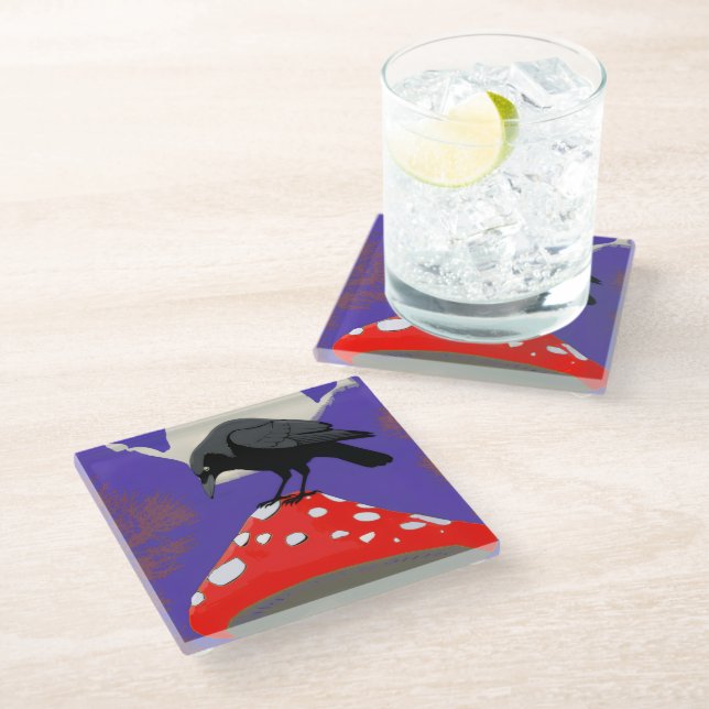 🧙‍♀️ Mystical Gothic Raven Glass Coaster (Angled)
