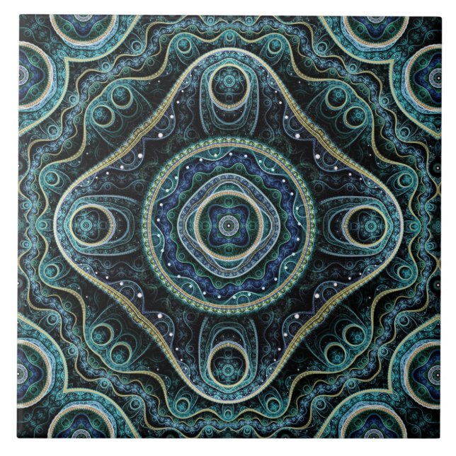 Mystical Grand Royal Julian Fractal Mandala Art Ceramic Tile (Front)