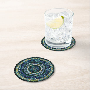 Mystical Grand Royal Julian Fractal Mandala Art Round Paper Coaster