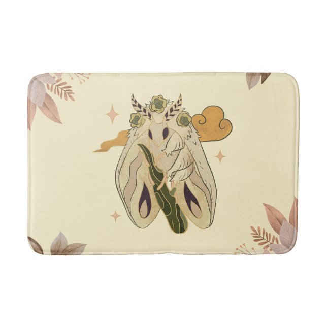 Mystical Graphic Artwork, Beige Fae Moth Bath Mat (Front)
