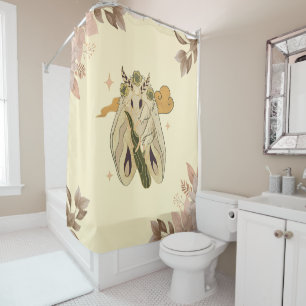Mystical Graphic Artwork, Beige Fae Moth Shower Curtain