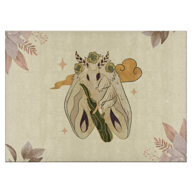 Mystical Graphic, Beige Fae Moth Art Cutting Board (Front)