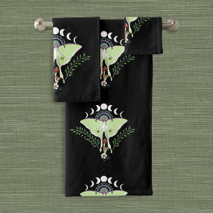 Mystical Green Ethereal Luna Moth Celestial Bath Towel Set