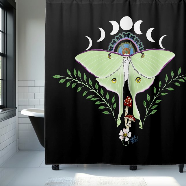 Mystical Green Ethereal Luna Moth Celestial Shower Curtain (Creator Uploaded)