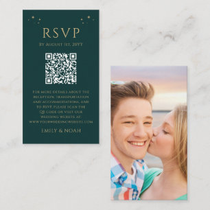 Mystical Green Gold Budget QR Code RSVP Photo Enclosure Card