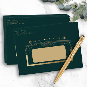 Mystical Green Gold Sun Moon Stars Wedding Envelope