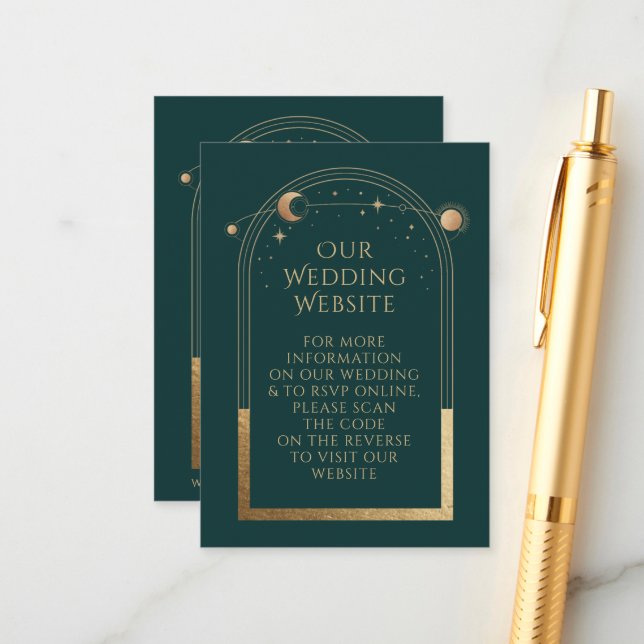 Mystical Green Wedding Website RSVP QR Code Enclosure Card (Front/Back In Situ)
