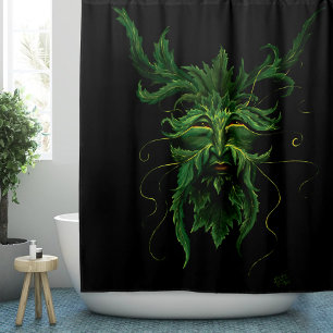 Mystical Greenman Forest Spirit Leaf Face Fantasy Shower Curtain