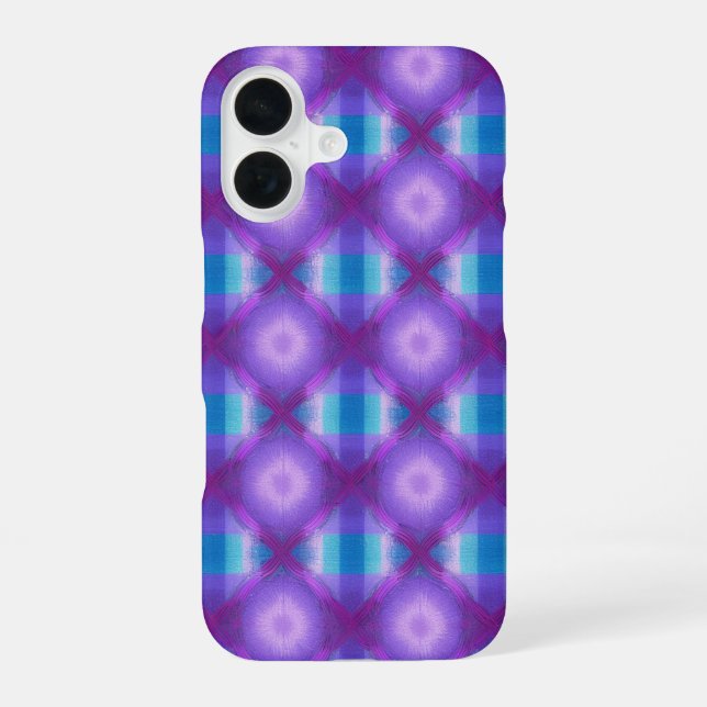 Mystical Grid Magenta and Turquoise Geometric  iPhone 16 Case (Back)