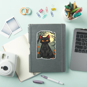 Mystical Halloween Black Cat Art - Spooky Feline w