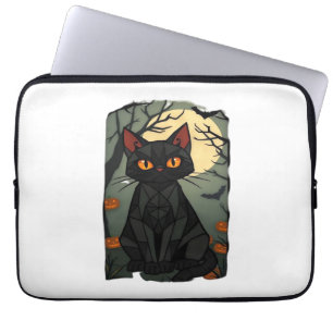 Mystical Halloween Black Cat Art - Spooky Feline w Laptop Sleeve