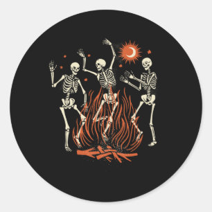 Mystical Halloween Dancing Skeletons  Classic Round Sticker