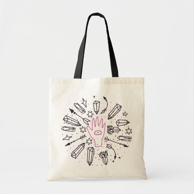 Mystical Hand-drawn Cute Tarot Card Tote Bag (Front)