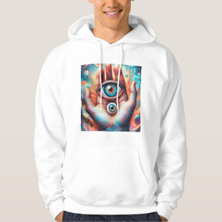 Mystical Hand Holding a Multicolored Third Eye Art Hoodie