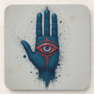 Mystical Hand Illustration with Red Eye Coaster