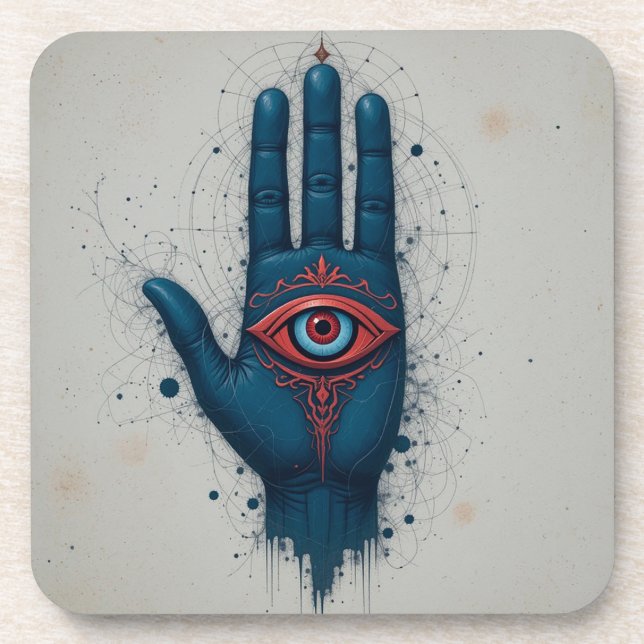Mystical Hand Illustration with Red Eye Coaster (Front)