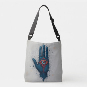 Mystical Hand Illustration with Red Eye Crossbody Bag
